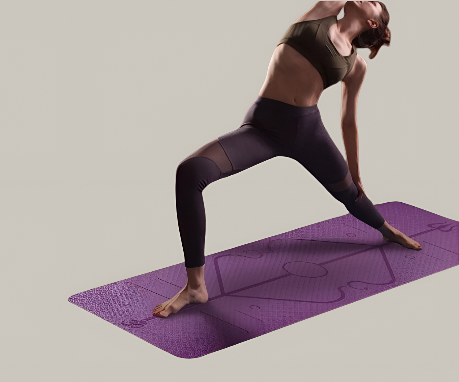 Person practicing yoga on a purple mat against a plain background