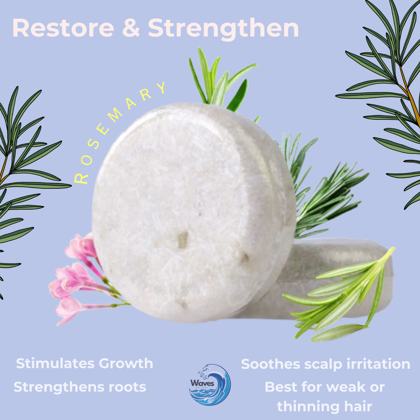natural shampoo bar, rosemary, waves wellness