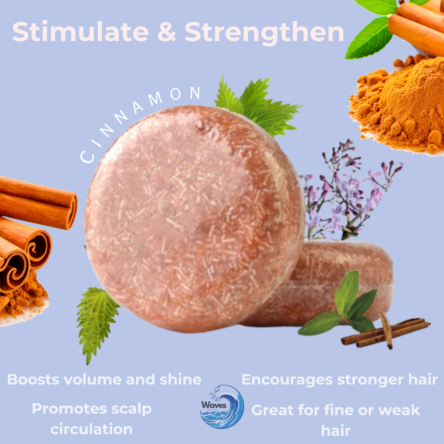 natural shampoo bar, cinnamon, waves wellness