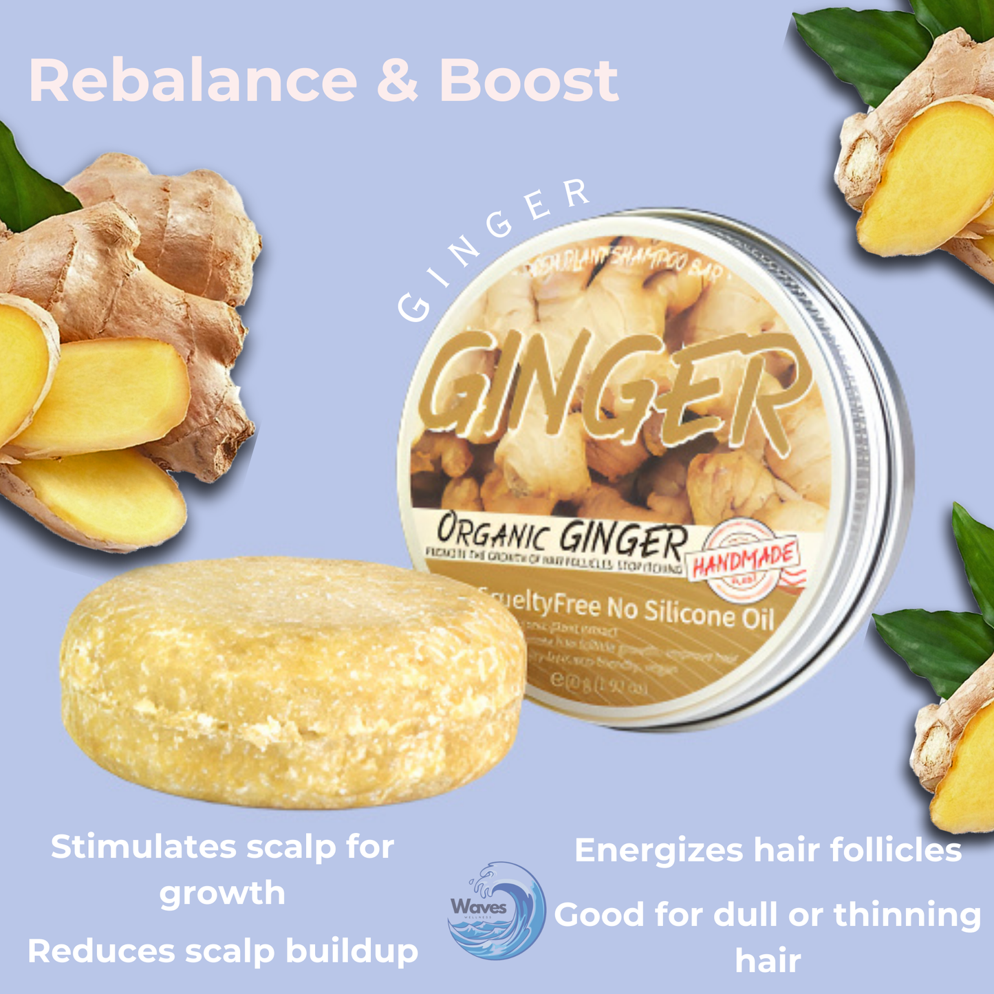 natural shampoo bar, ginger, waves wellness