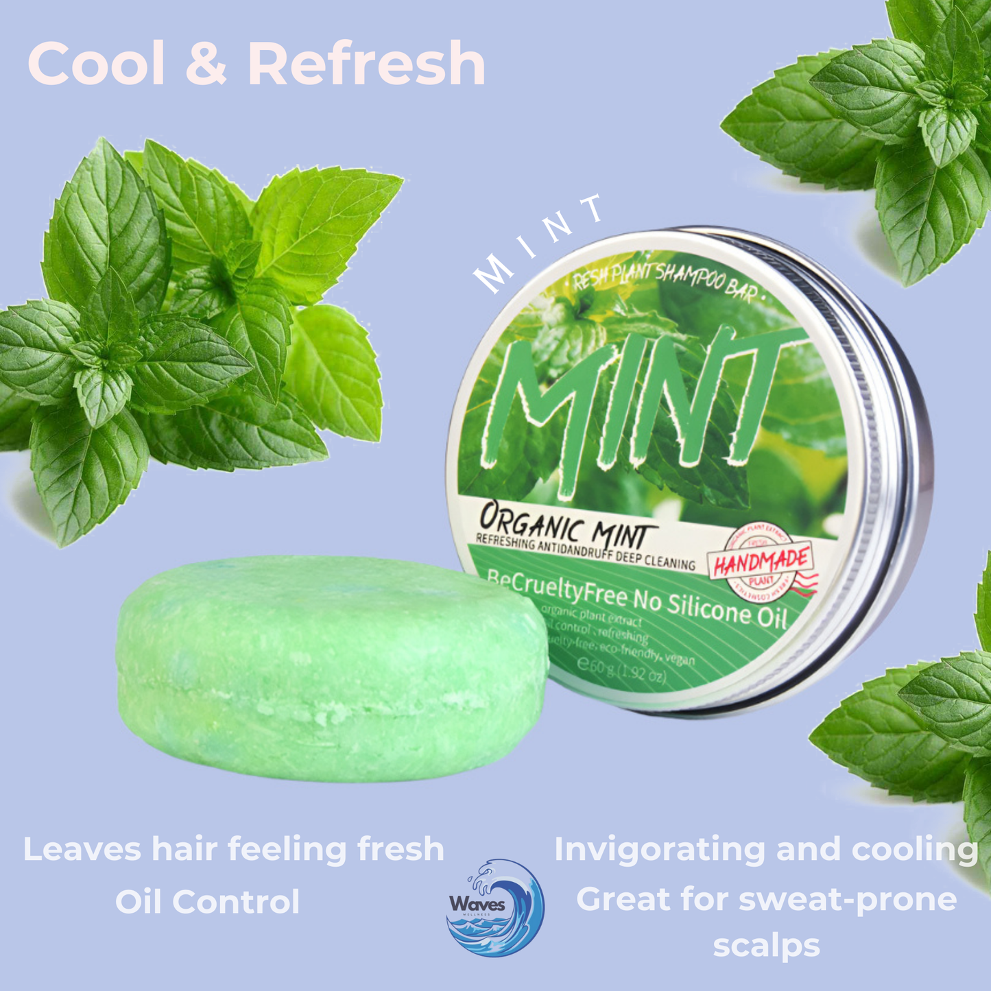 natural shampoo bar, mint, waves wellness