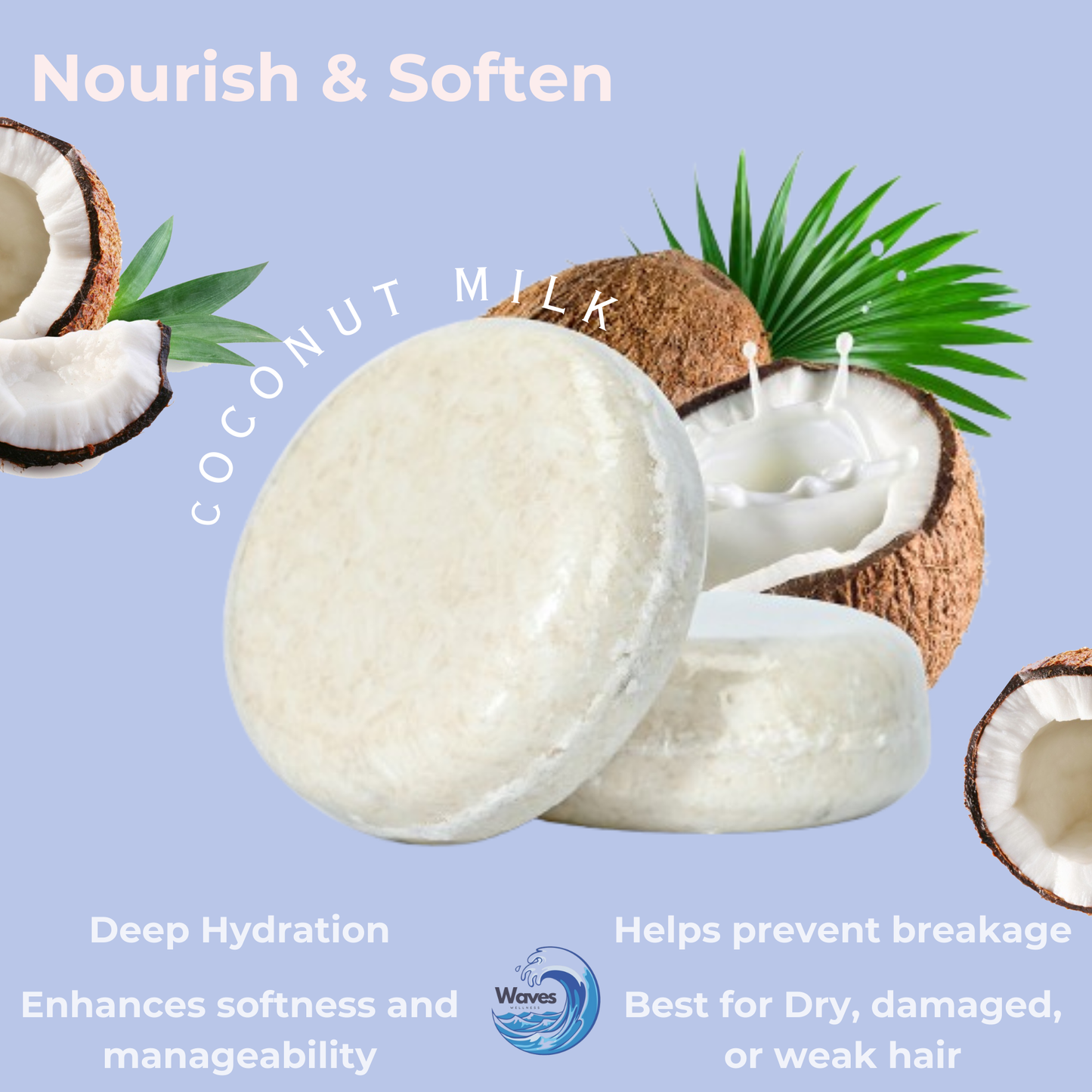 natural shampoo bar, coconut milk, waves wellness