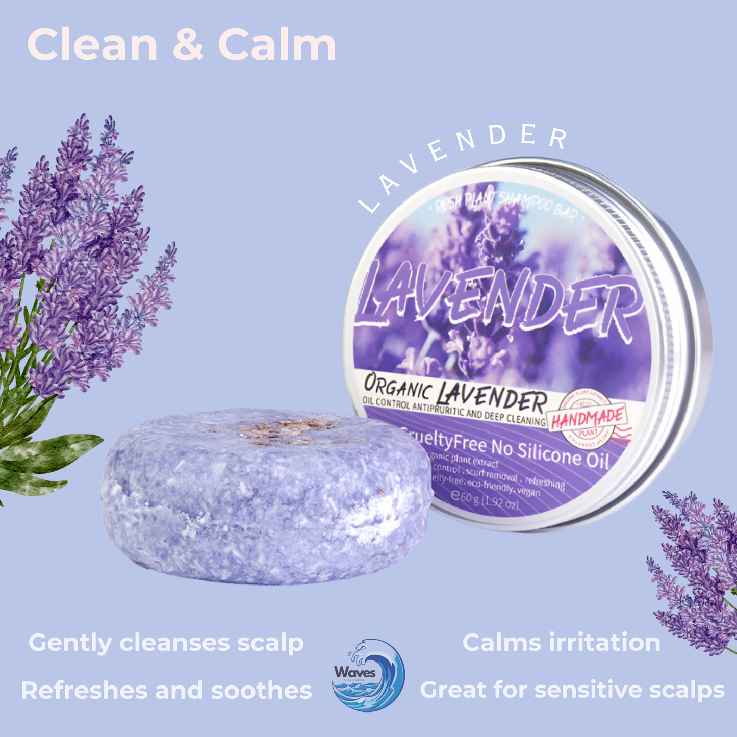 natural shampoo bar, lavender, waves wellness