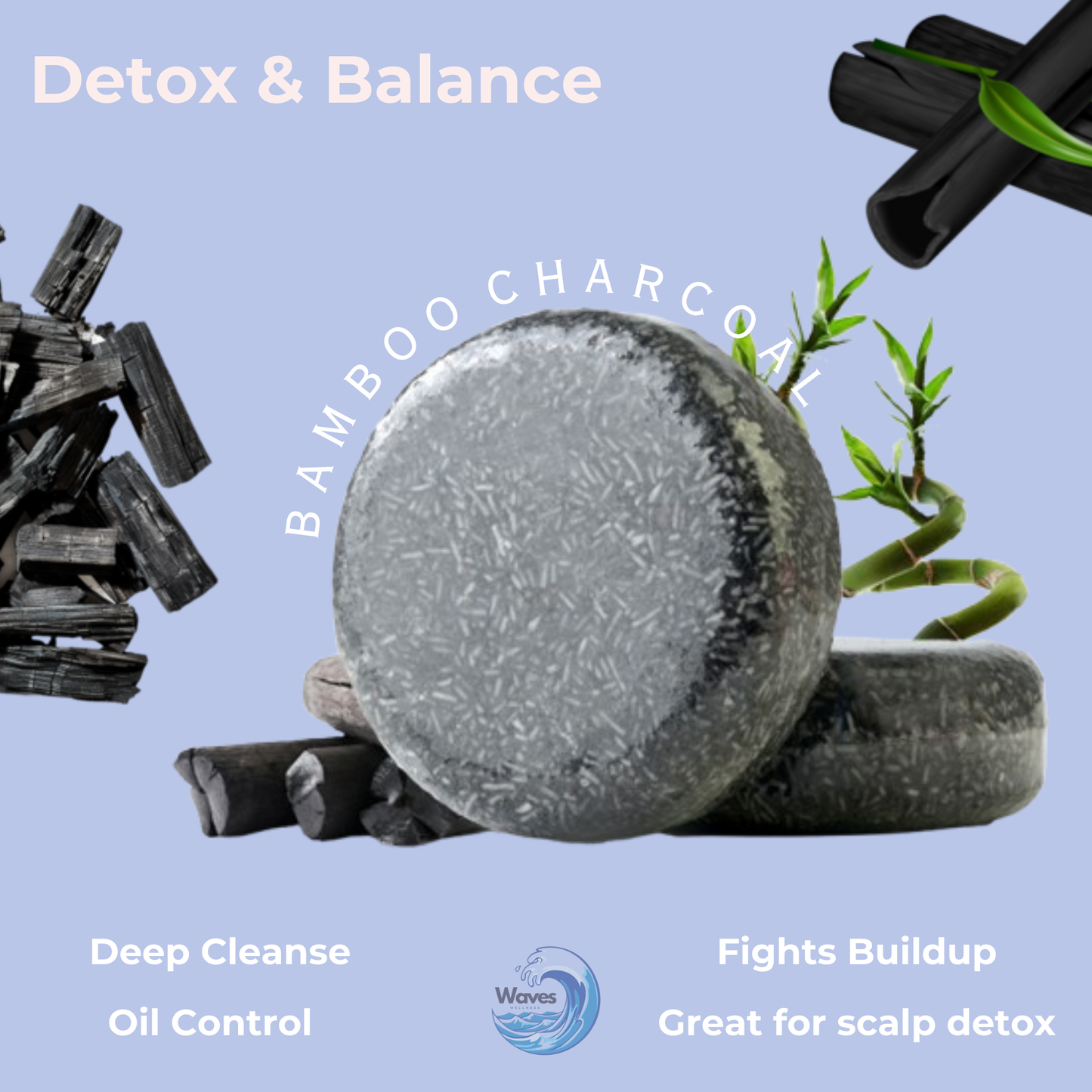 natural shampoo bar, bamboo charcoal, waves wellness