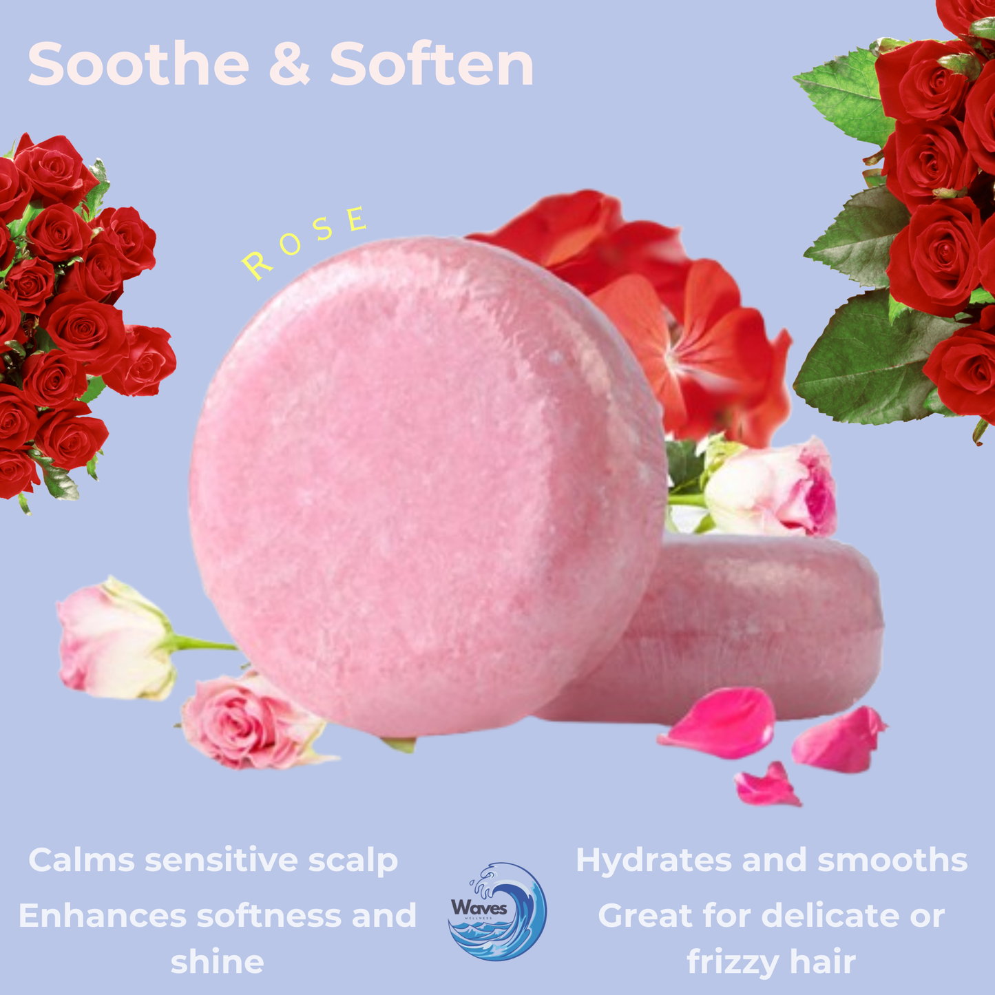 natural shampoo bar, rose, waves wellness