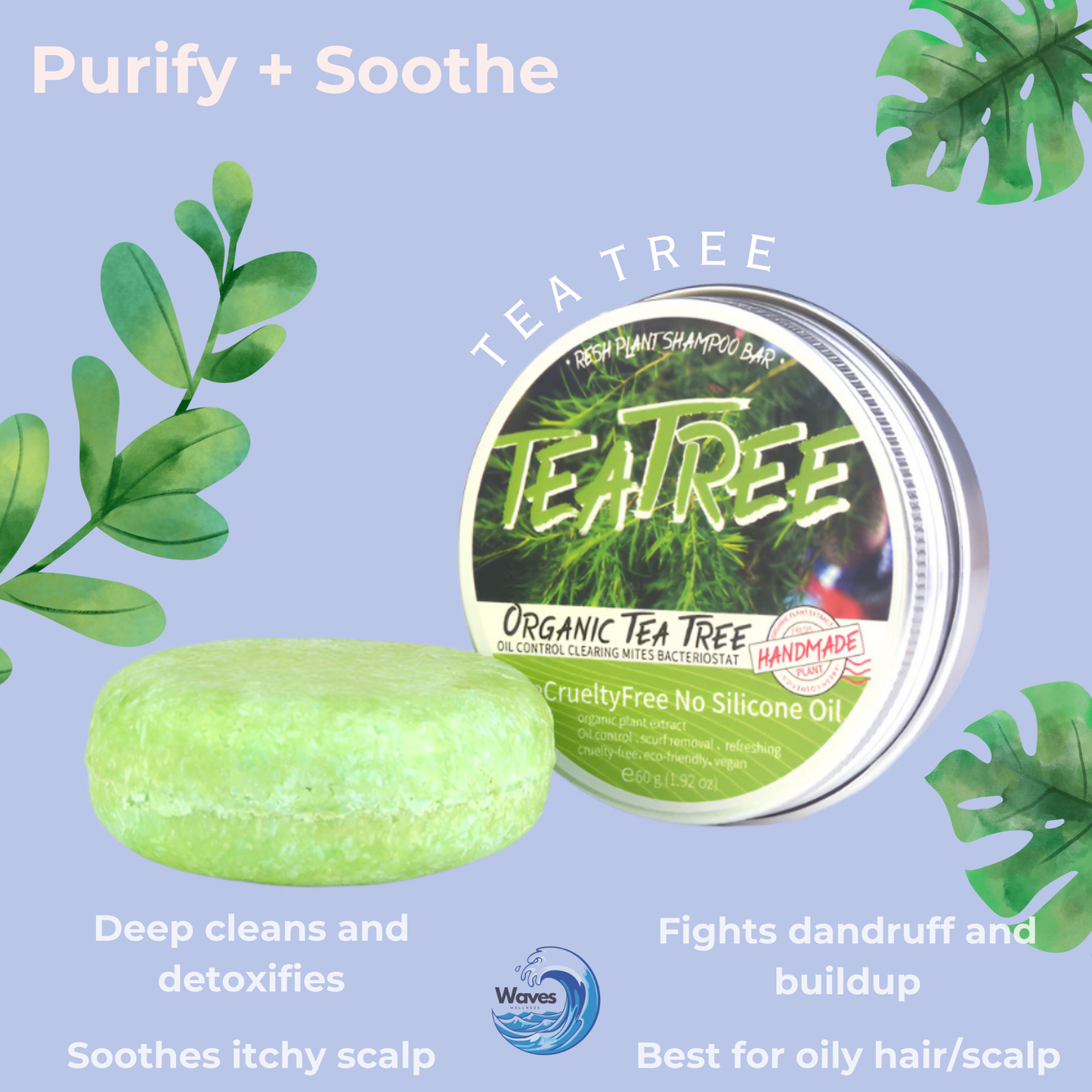 natural shampoo bar, tea tree, waves wellness