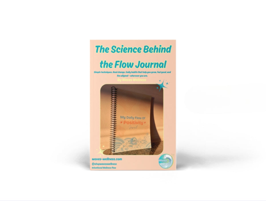 guide titled 'The Science Behind the Flow Journal' on a light beige background waves wellness