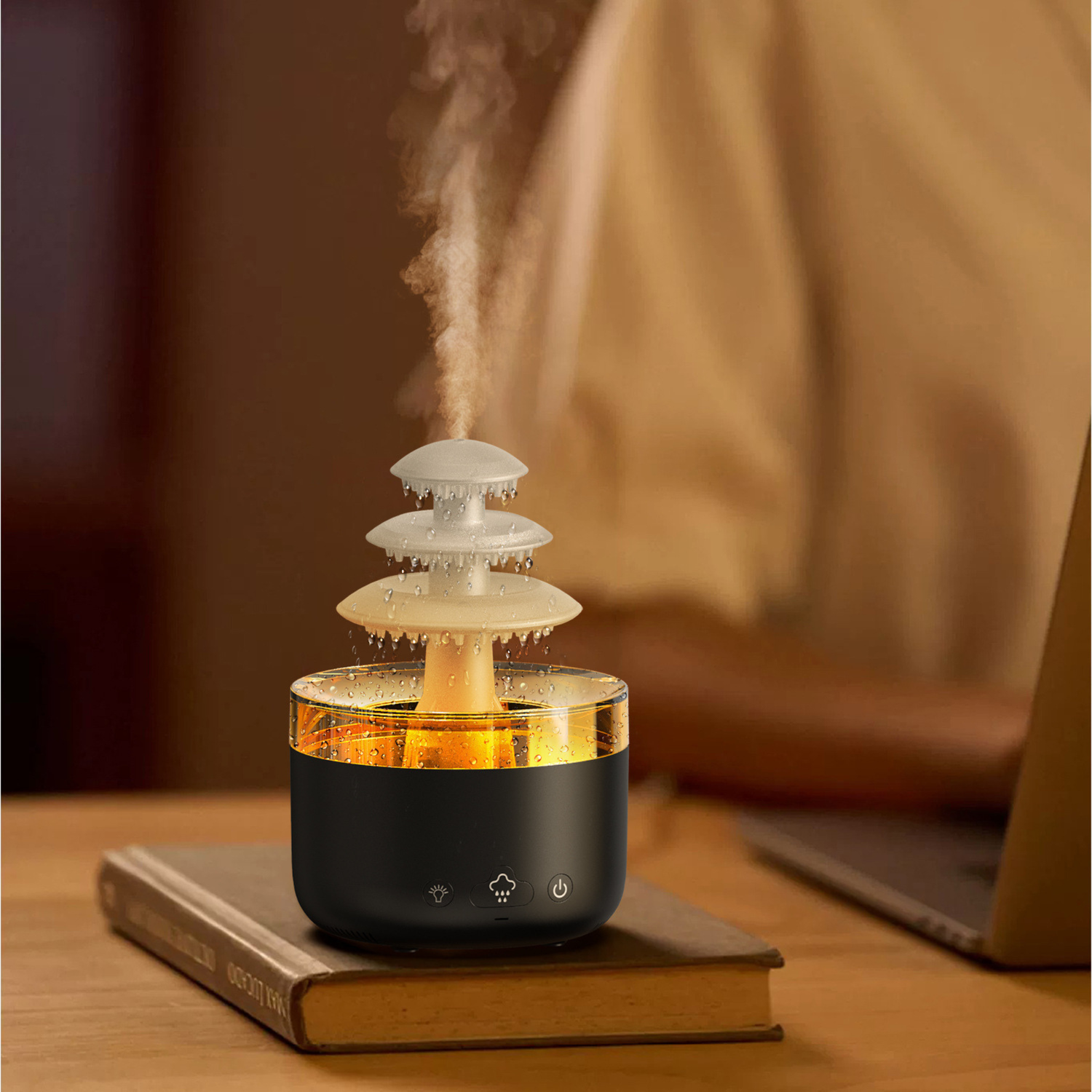 Humidifier emitting steam on a wooden surface with a blurred background. Ships US/UK/Canada.