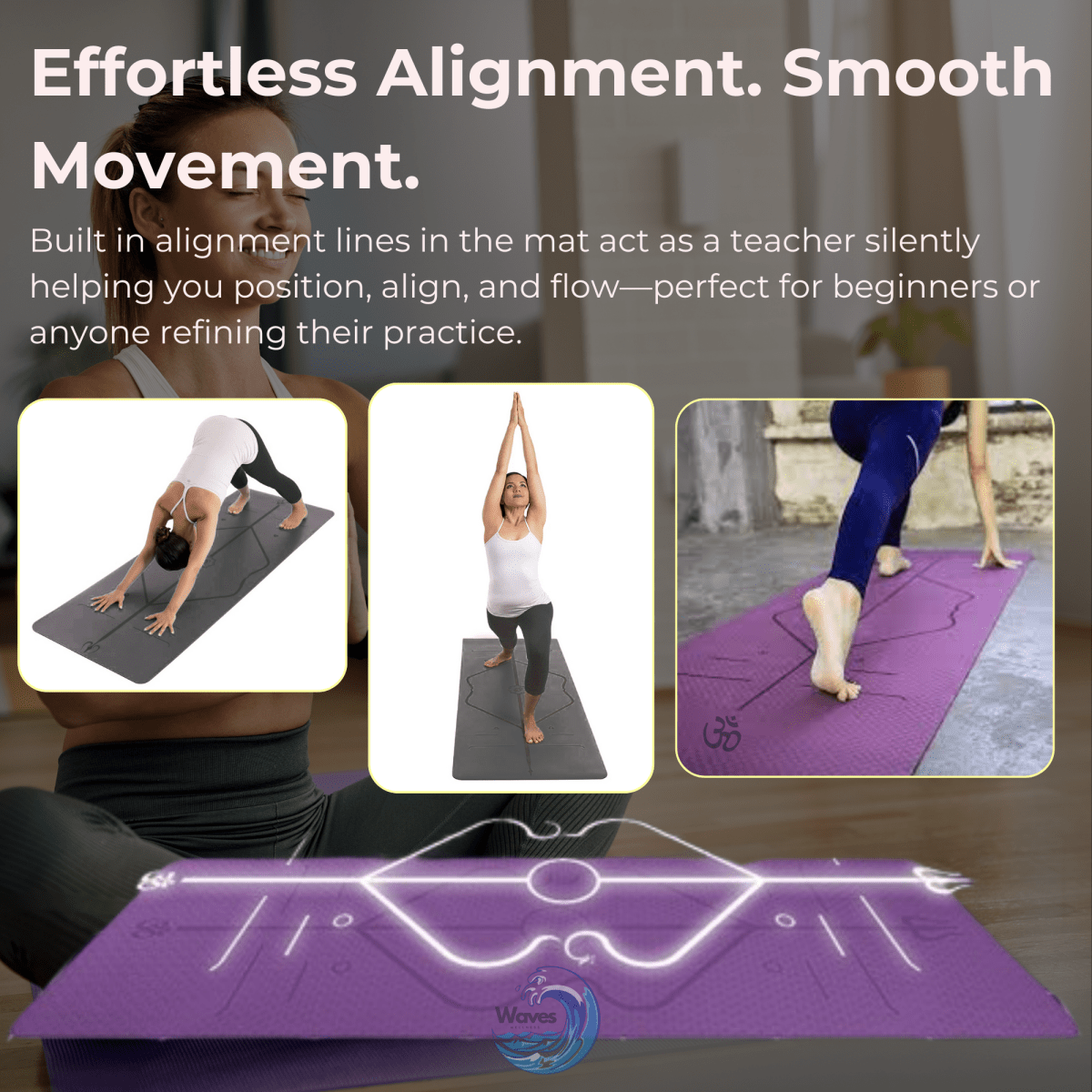 6mm Eco TPE Alignment Yoga Mat With Position Lines - Cushioned Support for All Levels - Waves Wellness