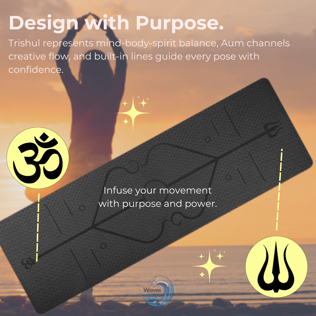 6mm Eco TPE Alignment Yoga Mat With Position Lines - Cushioned Support for All Levels - Waves Wellness