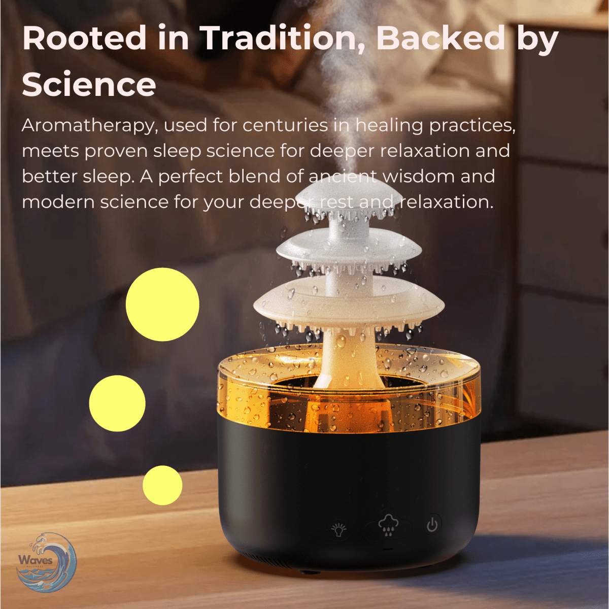 2 - in - 1 Rain Humidifier & Essential Oil Diffuser | LED Light & Rain Noise for Deep Sleep & Relaxation - Waves Wellness