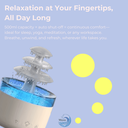 2 - in - 1 Rain Humidifier & Essential Oil Diffuser | LED Light & Rain Noise for Deep Sleep & Relaxation - Waves Wellness