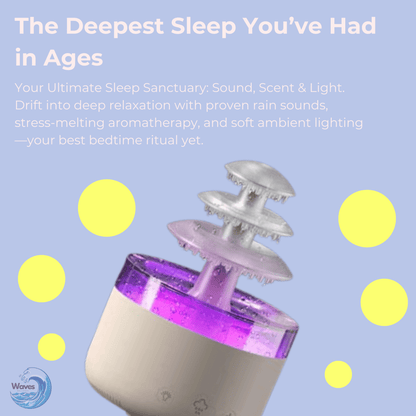 2 - in - 1 Rain Humidifier & Essential Oil Diffuser | LED Light & Rain Noise for Deep Sleep & Relaxation - Waves Wellness
