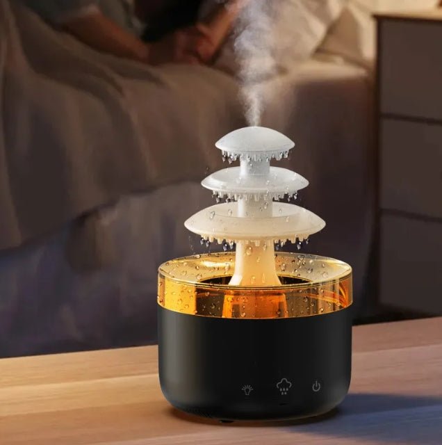 2 - in - 1 Rain Humidifier & Essential Oil Diffuser | LED Light & Rain Noise for Deep Sleep & Relaxation - Waves Wellness