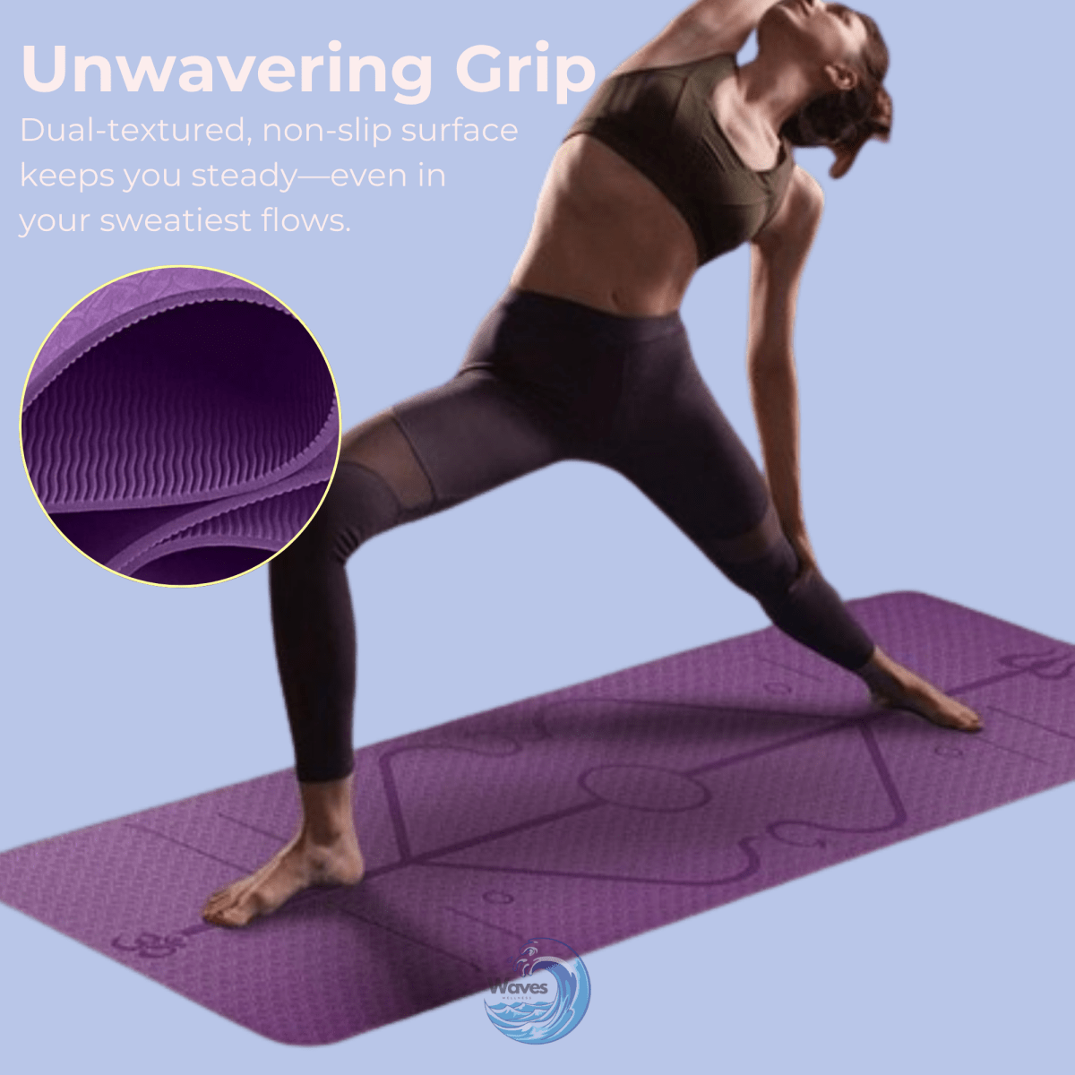 6mm Eco TPE Alignment Yoga Mat With Position Lines - Cushioned Support for All Levels - Waves Wellness