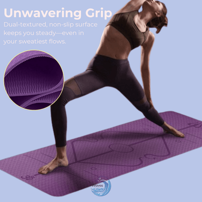 6mm Eco TPE Alignment Yoga Mat With Position Lines - Cushioned Support for All Levels - Waves Wellness