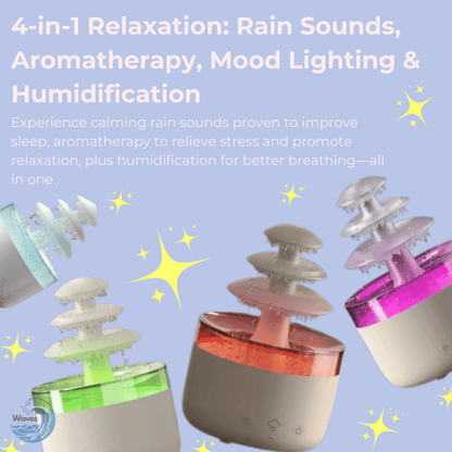 2 - in - 1 Rain Humidifier & Essential Oil Diffuser | LED Light & Rain Noise for Deep Sleep & Relaxation - Waves Wellness