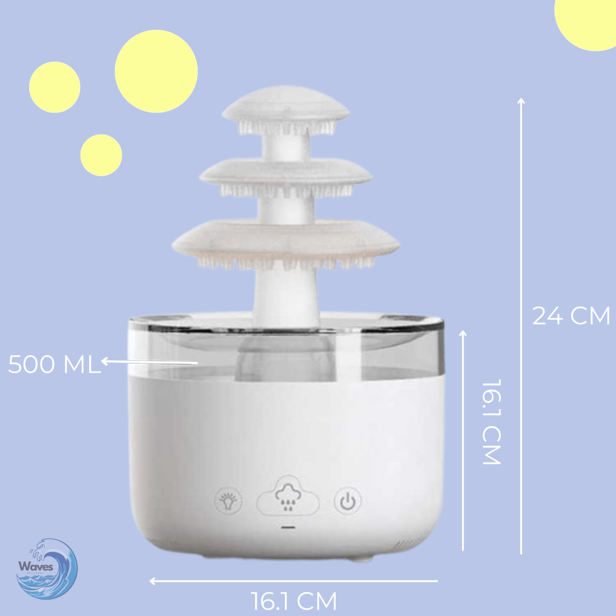 2 - in - 1 Rain Humidifier & Essential Oil Diffuser | LED Light & Rain Noise for Deep Sleep & Relaxation - Waves Wellness