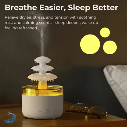 2 - in - 1 Rain Humidifier & Essential Oil Diffuser | LED Light & Rain Noise for Deep Sleep & Relaxation - Waves Wellness