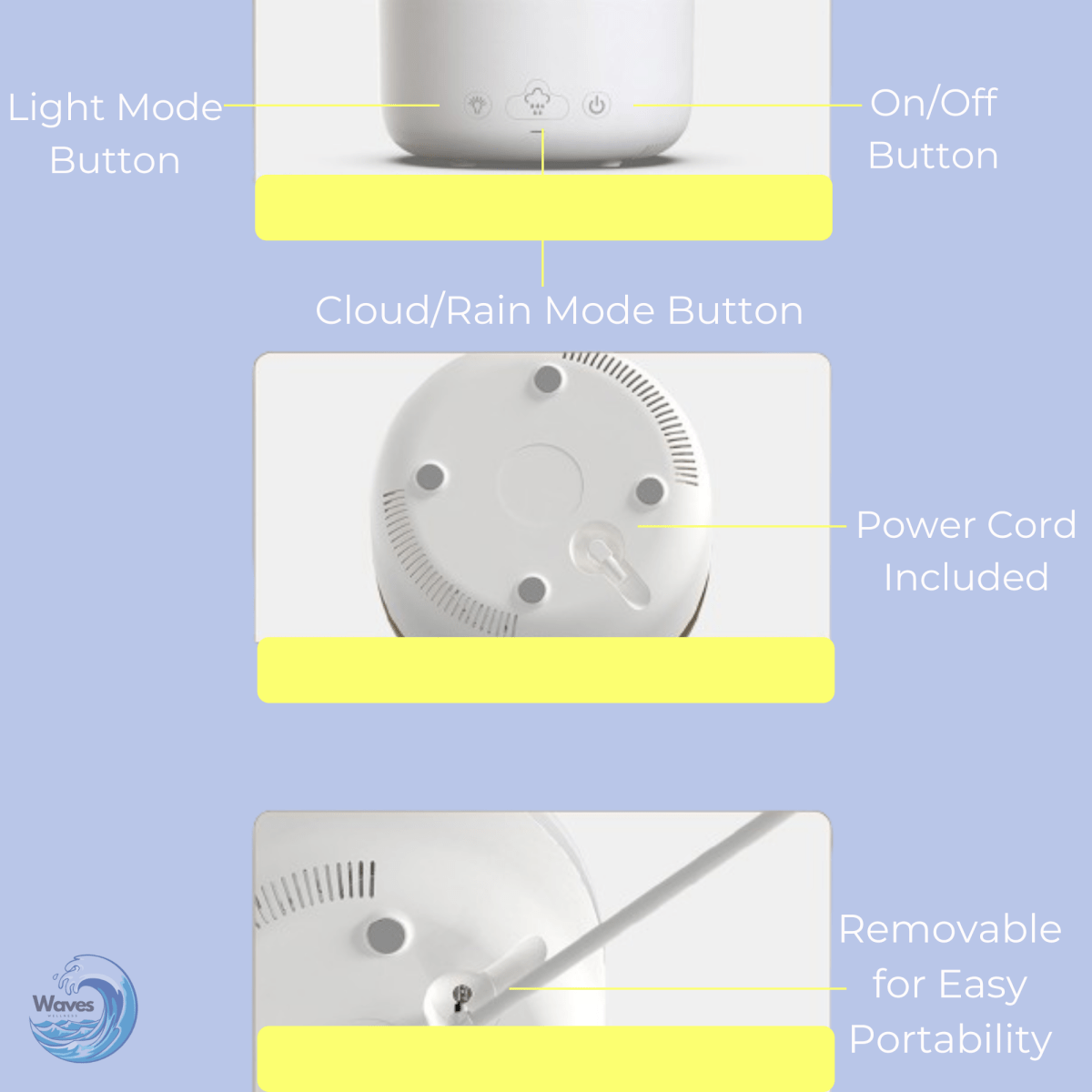2 - in - 1 Rain Humidifier & Essential Oil Diffuser | LED Light & Rain Noise for Deep Sleep & Relaxation - Waves Wellness
